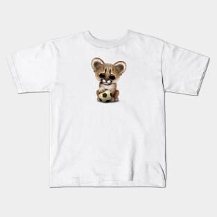 Cougar Cub With Football Soccer Ball Kids T-Shirt